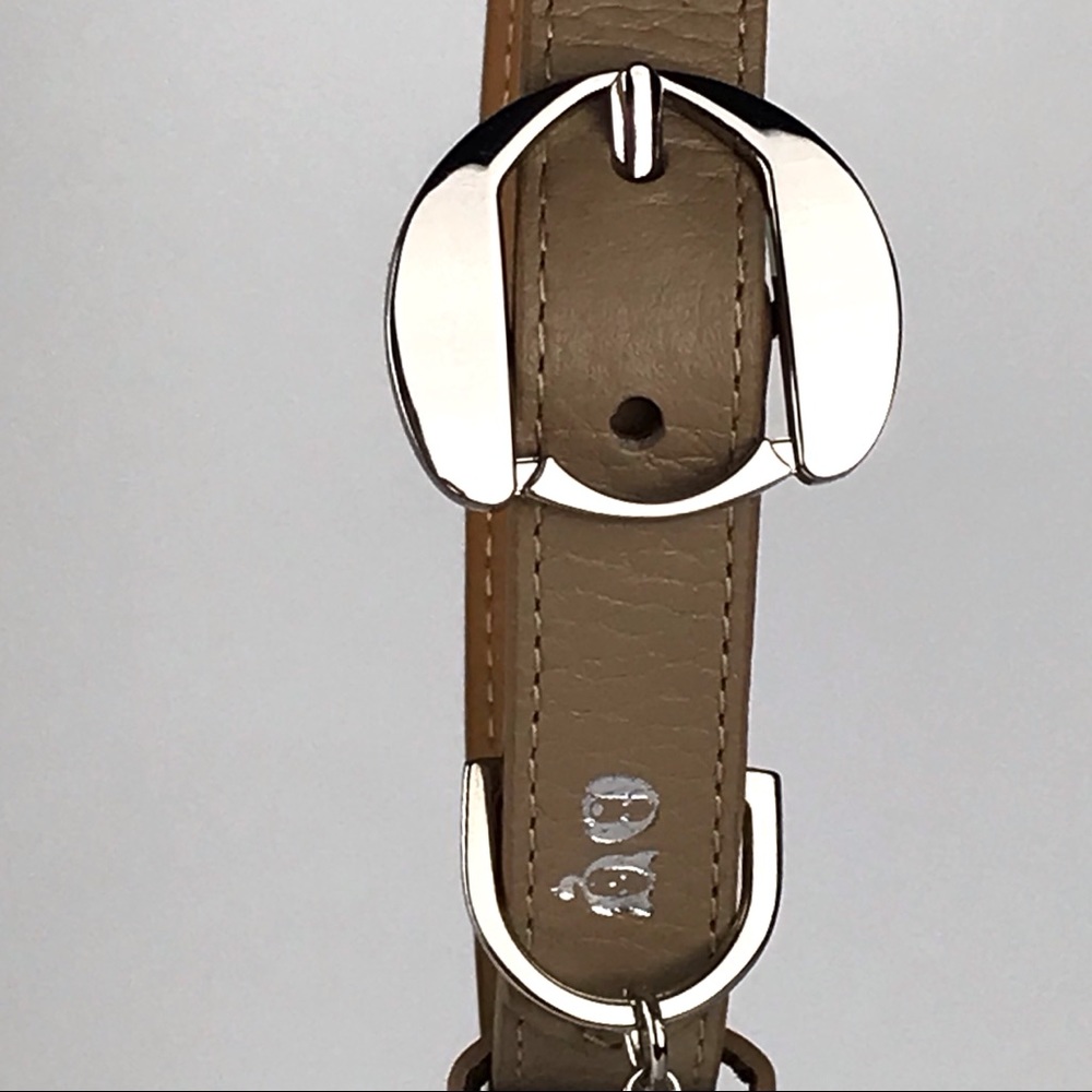 MOSHIQA Beige Leather Silver Chain Dog Collar M Frenchie Luxury Designer Pet Y2K - Picture 9 of 16